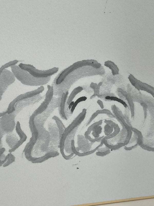 SHP67 - original Sumi-e Ink Dog with Calligraphy shikishi