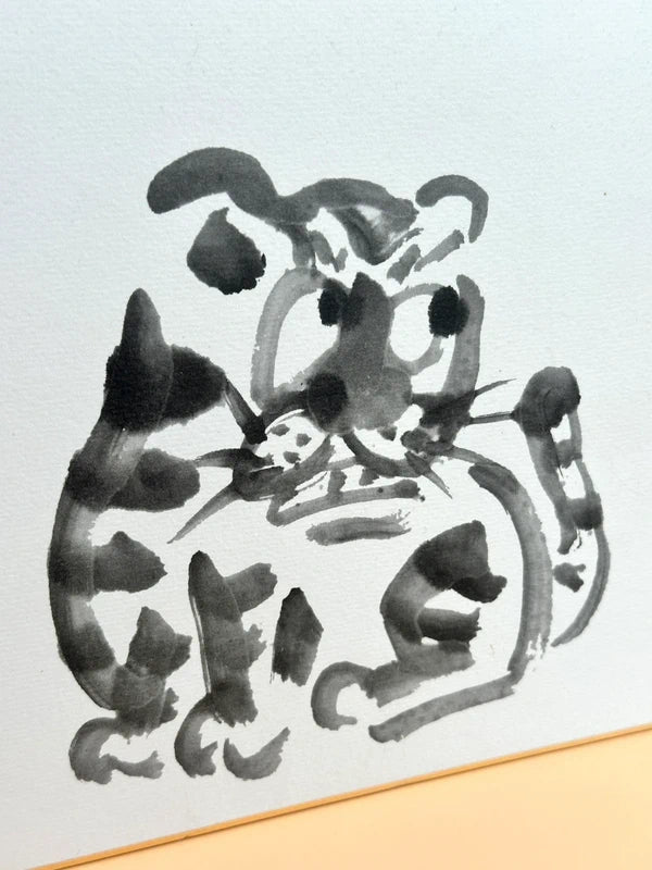SHP88 - original Sumi-e Ink Cat with Calligraphy shikishi