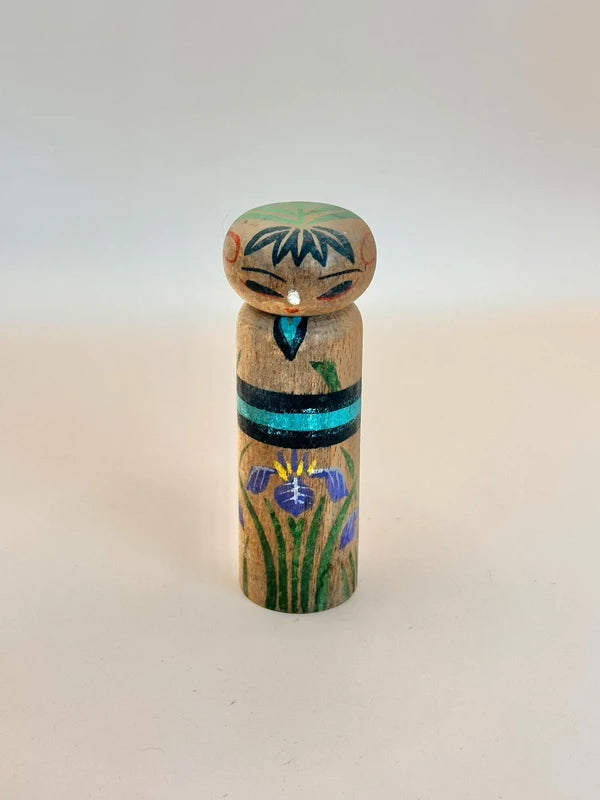 K10141 - Sosaku Kokeshi Doll with Iris flower Motif