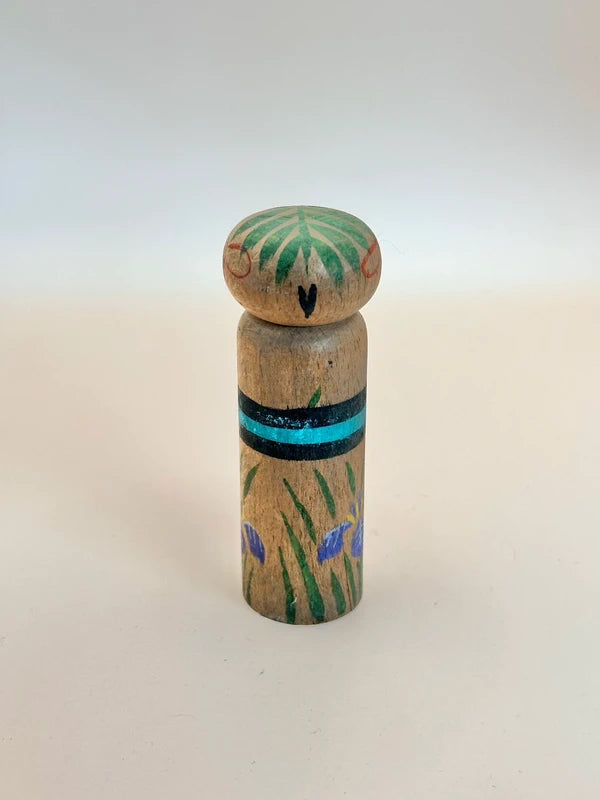K10141 - Sosaku Kokeshi Doll with Iris flower Motif
