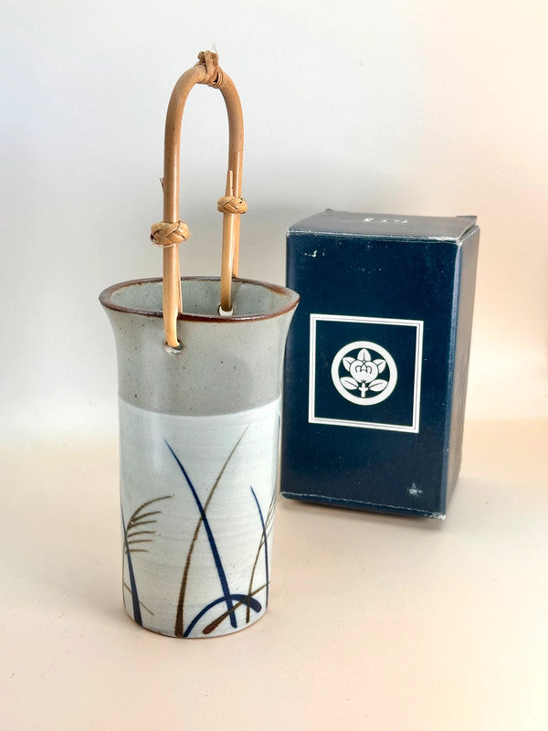 TB37 - Vintage Japan Ceramic Vase bamboo handle by Tachikichi たち吉