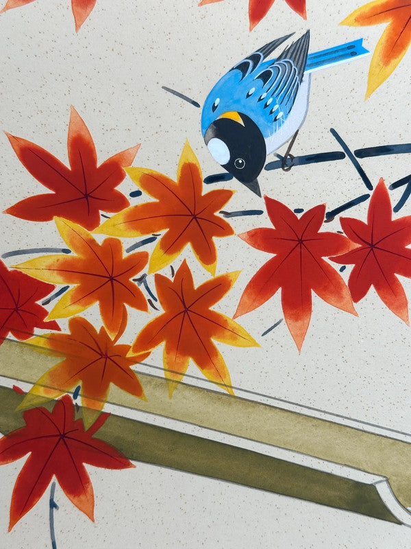 Carte d'art vintage Shikishi automne et oiseau