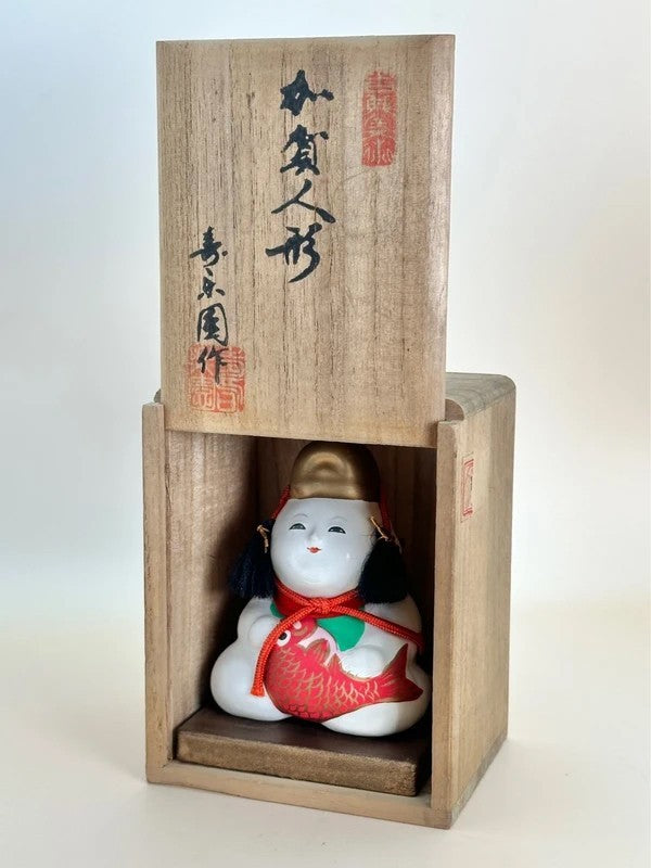 FT190 - Vintage craft Kaga Ningyō Kintarō with Tai Fish 加賀人形
