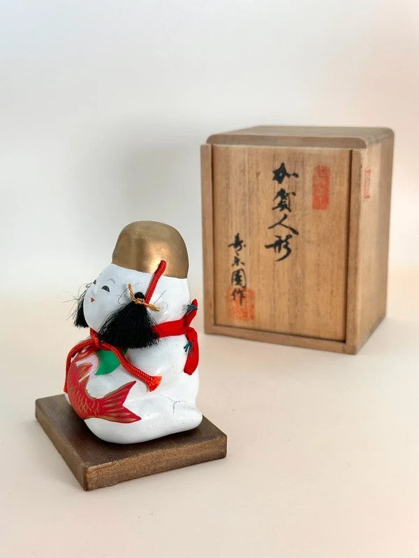FT190 - Vintage craft Kaga Ningyō Kintarō with Tai Fish 加賀人形