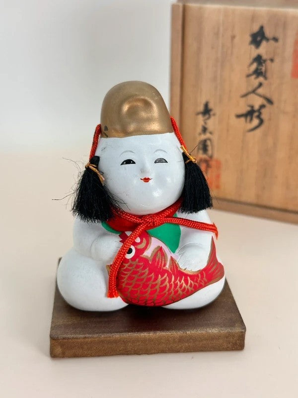 FT190 - Vintage craft Kaga Ningyō Kintarō with Tai Fish 加賀人形