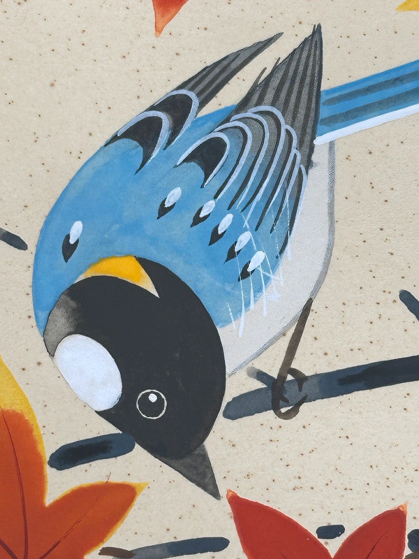 Carte d'art vintage Shikishi automne et oiseau