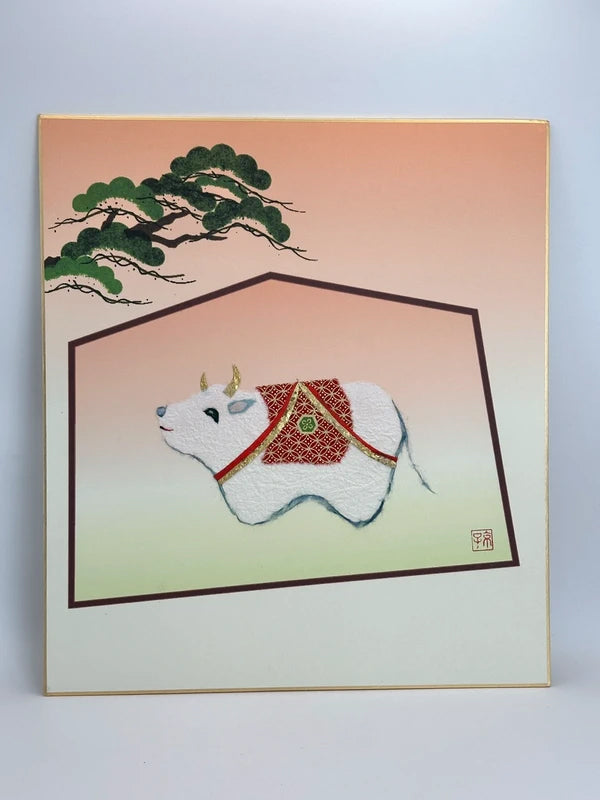 SHP53 - Chigiri-e shikishi card ︱Ox 丑年