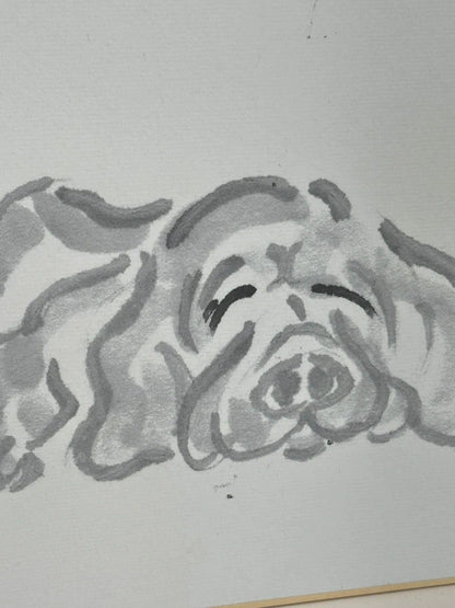 SHP67 - original Sumi-e Ink Dog with Calligraphy shikishi