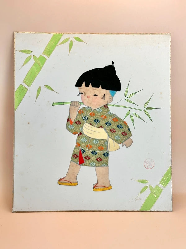 SHP93 - Collage shikishi artwork card of Nishijin-ori