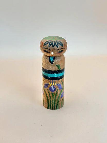 K10141 - Sosaku Kokeshi Doll with Iris flower Motif