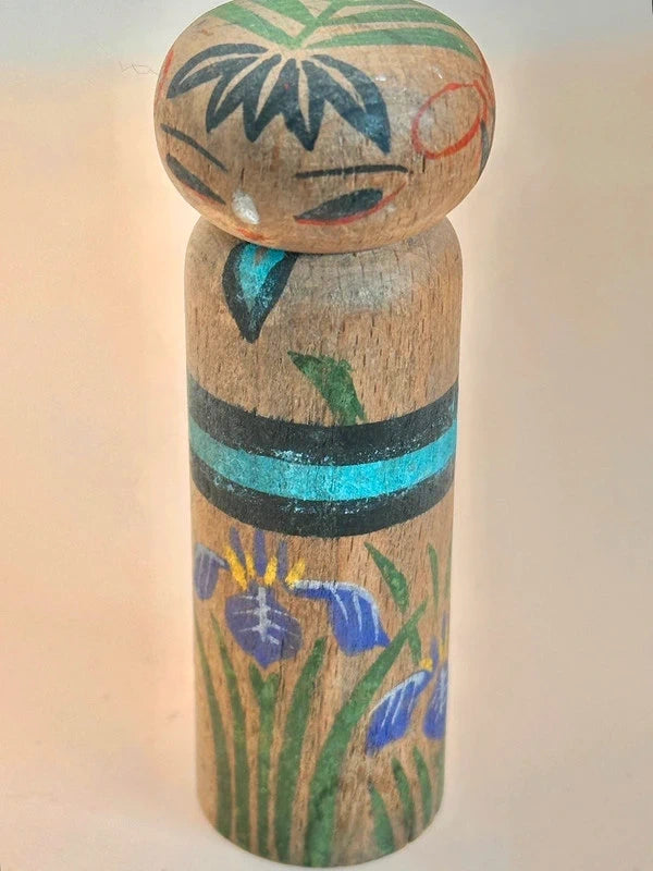 K10141 - Sosaku Kokeshi Doll with Iris flower Motif