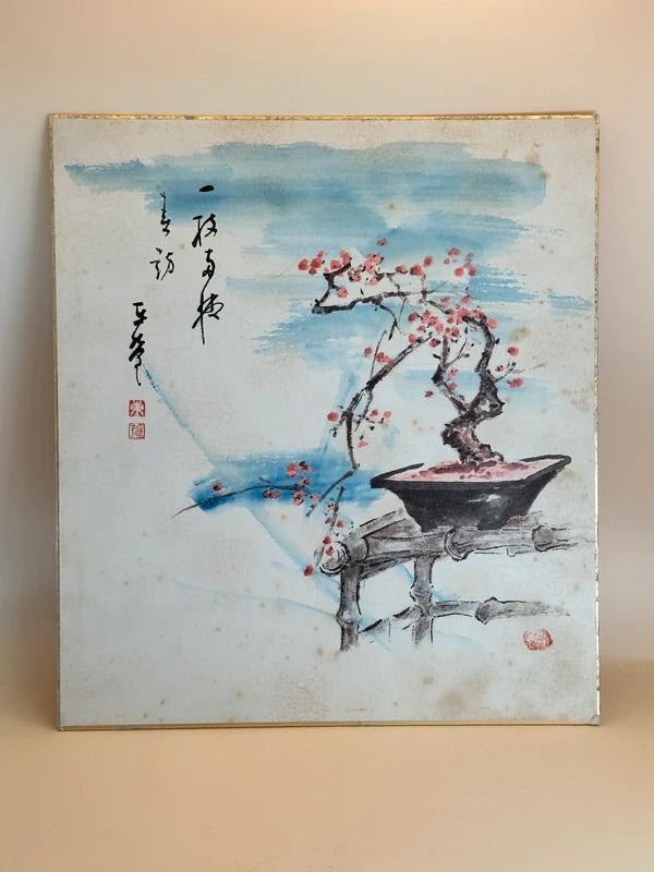 SHP138 - Original Shikishi artwork card  bonsai 梅盆栽