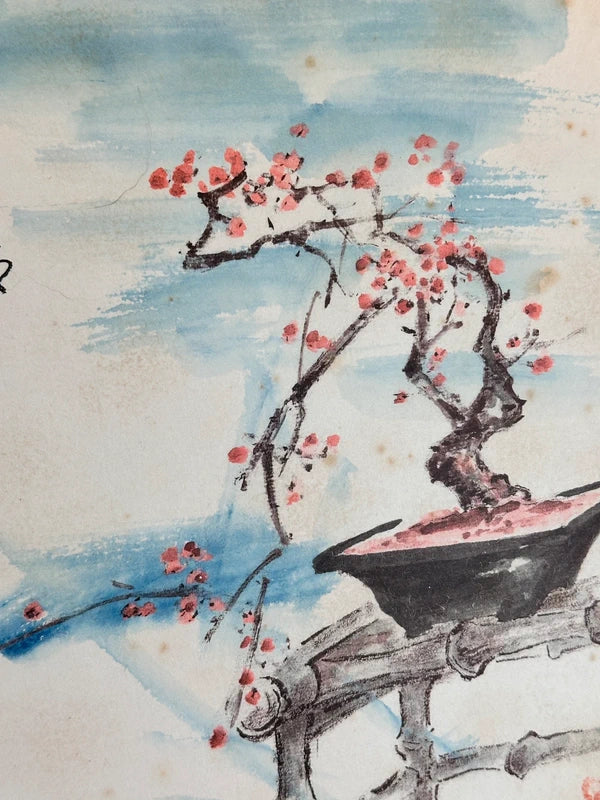 SHP138 - Original Shikishi artwork card  bonsai 梅盆栽
