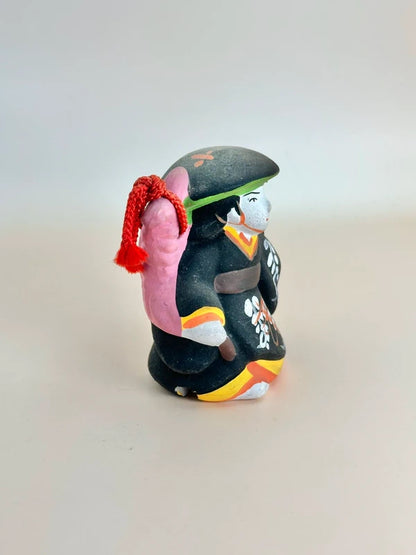 CB058 - RARE Ōtsu-e Dorei clay bell of Fuji Musume