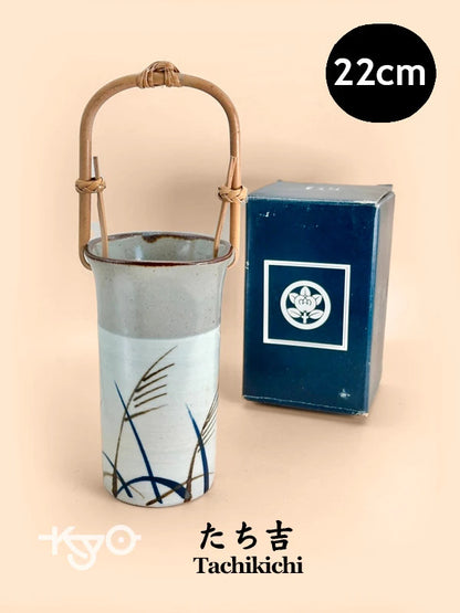 TB37 - Vintage Japan Ceramic Vase bamboo handle by Tachikichi たち吉