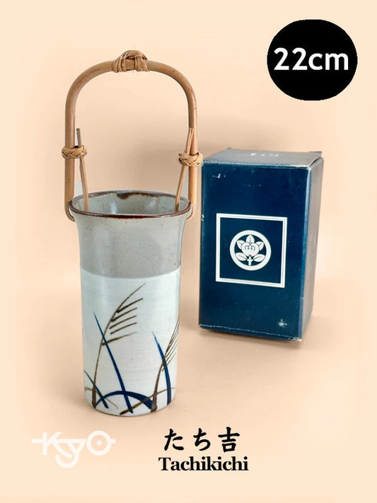 TB37 - Vintage Japan Ceramic Vase bamboo handle by Tachikichi たち吉