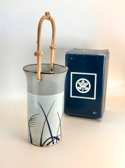 TB37 - Vintage Japan Ceramic Vase bamboo handle by Tachikichi たち吉