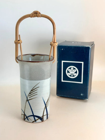 TB37 - Vintage Japan Ceramic Vase bamboo handle by Tachikichi たち吉