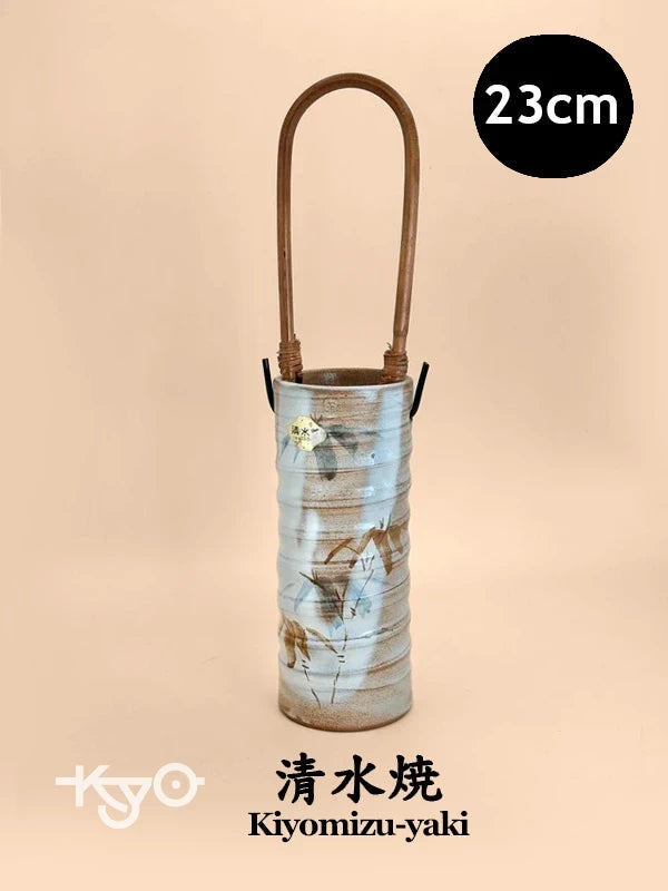 TB60 - Kiyomizu-yaki vase with Bamboo Handle 清水焼