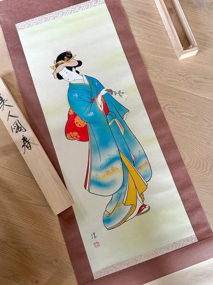 SC001 - Vintage Japanese scroll "Bijin-ga" spring