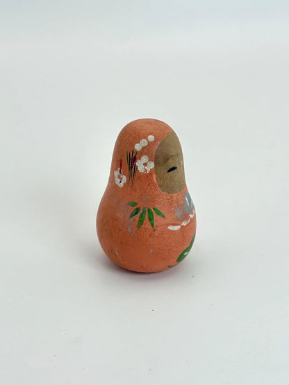 FT128 - Vintage sakura wooden daruma doll