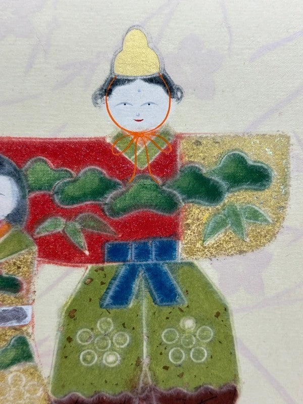 SHP15 - Vintage Chigiri-e Shikishi card  Hina Ningyo 雛人形