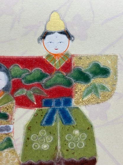 SHP15 - Vintage Chigiri-e Shikishi card  Hina Ningyo 雛人形