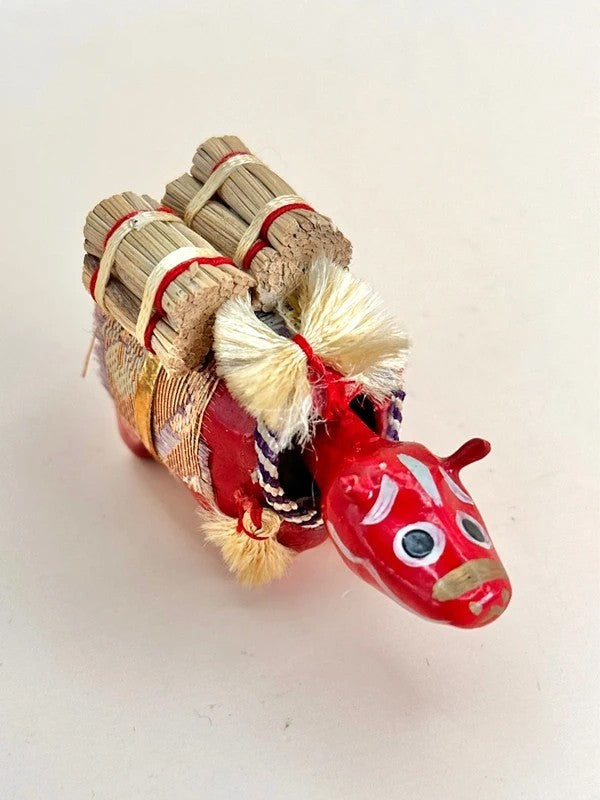 FT191 - Vintage Japanese HARIKO AKABEKO Figure – Red Cow Paper Mache Bobblehead