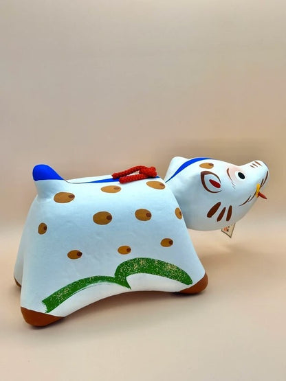 FT10 - Vintage Japanese folk toy white boar paper mache 招福 亥