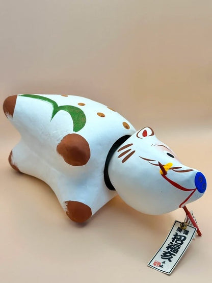 FT10 - Vintage Japanese folk toy white boar paper mache 招福 亥