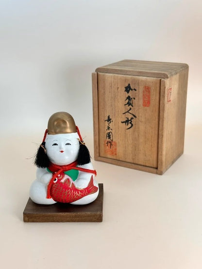 FT190 - Vintage craft Kaga Ningyō Kintarō with Tai Fish 加賀人形