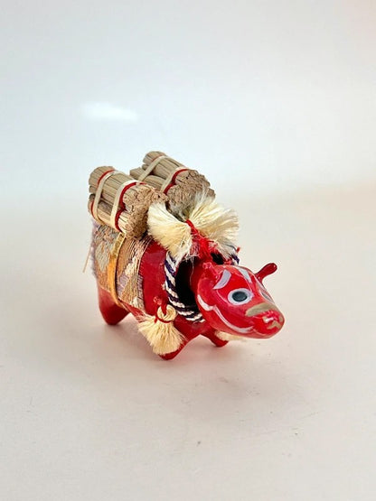 FT191 - Vintage Japanese HARIKO AKABEKO Figure – Red Cow Paper Mache Bobblehead
