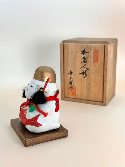 FT190 - Vintage craft Kaga Ningyō Kintarō with Tai Fish 加賀人形