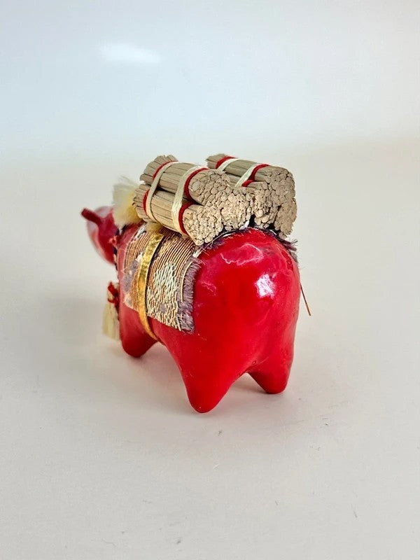 FT191 - Vintage Japanese HARIKO AKABEKO Figure – Red Cow Paper Mache Bobblehead