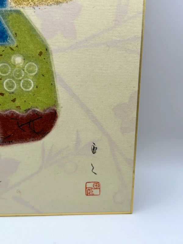 SHP15 - Vintage Chigiri-e Shikishi card  Hina Ningyo 雛人形