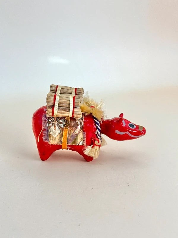 FT191 - Vintage Japanese HARIKO AKABEKO Figure – Red Cow Paper Mache Bobblehead