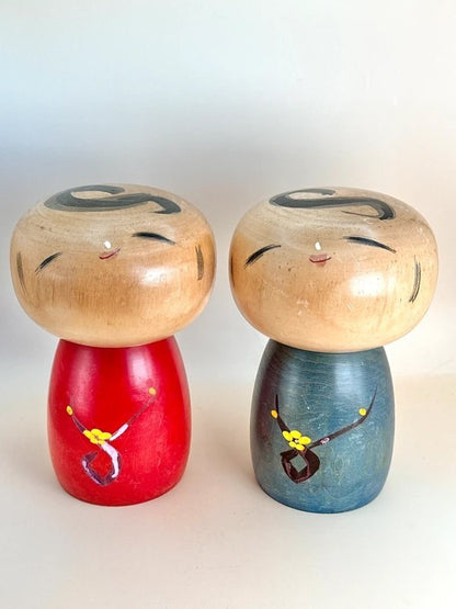 K18104 - “Spring” Pair of Sosaku Kokeshi by Takahashi Akinori  高橋昭倫 「春」