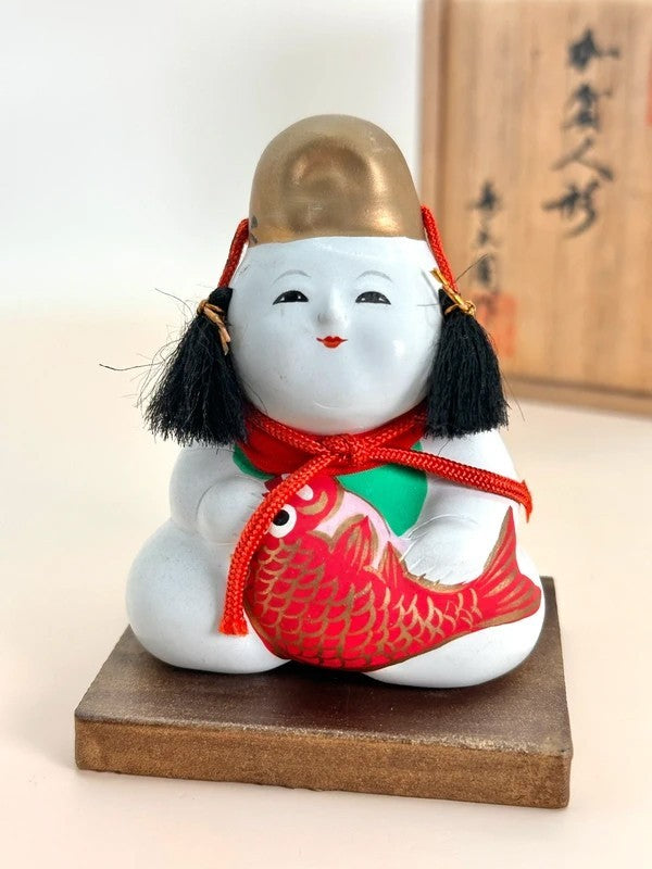 FT190 - Vintage craft Kaga Ningyō Kintarō with Tai Fish 加賀人形