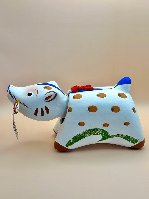 FT10 - Vintage Japanese folk toy white boar paper mache 招福 亥