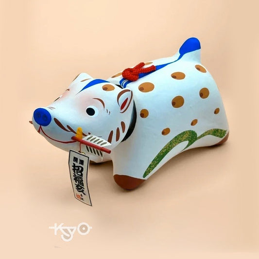 FT10 - Vintage Japanese folk toy white boar paper mache 招福 亥
