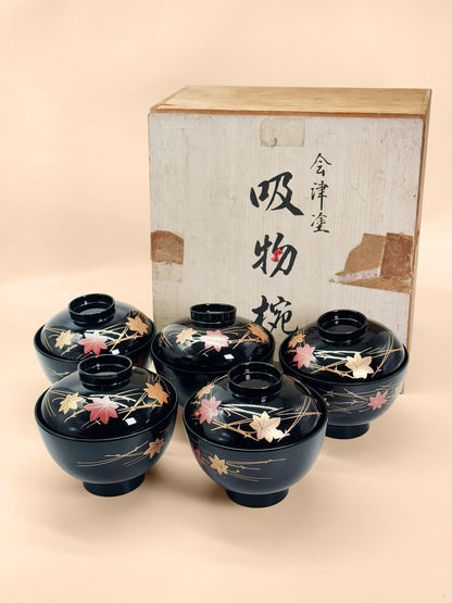 TB463 - Aizu-nuri Lacquerware Lidded Bowls 会津塗