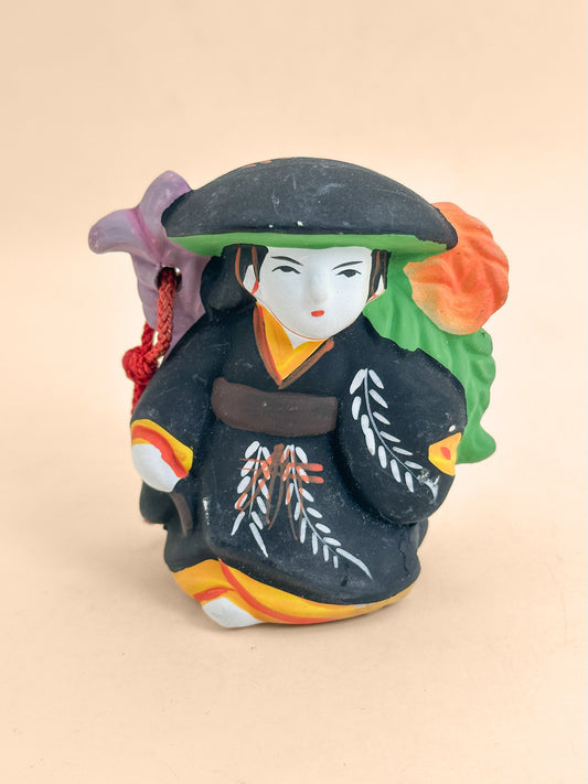CB322 - RARE Ōtsu-e Dorei clay bell of Fuji Musume