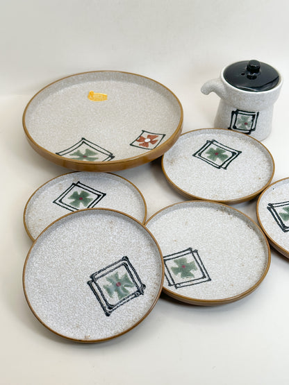 TB493 - Mino-yaki Kazaguruma-mon Serving Set 美濃焼