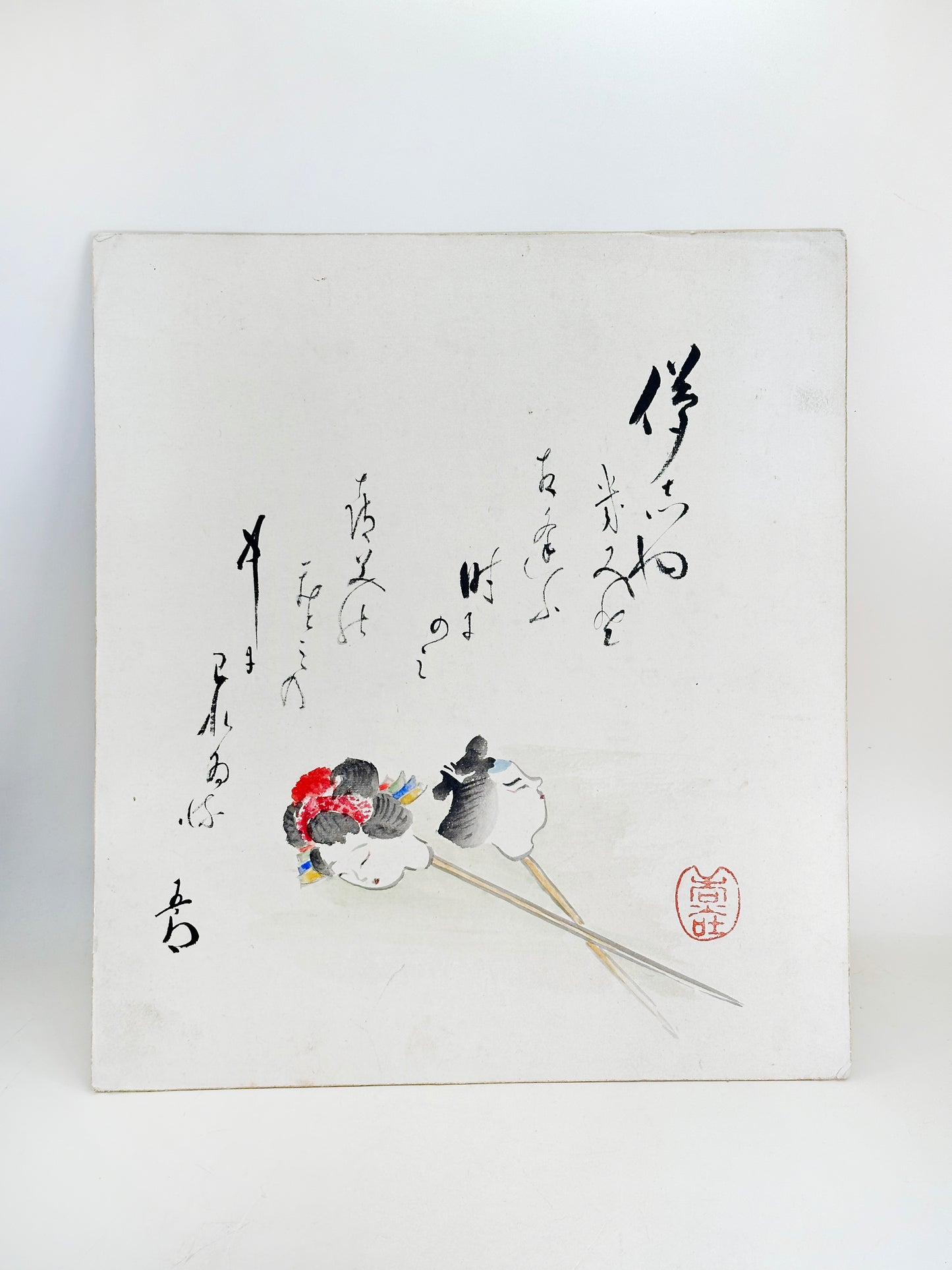 SHP244 - Hand-painted Shikishi of kubi-ningyō 首人形