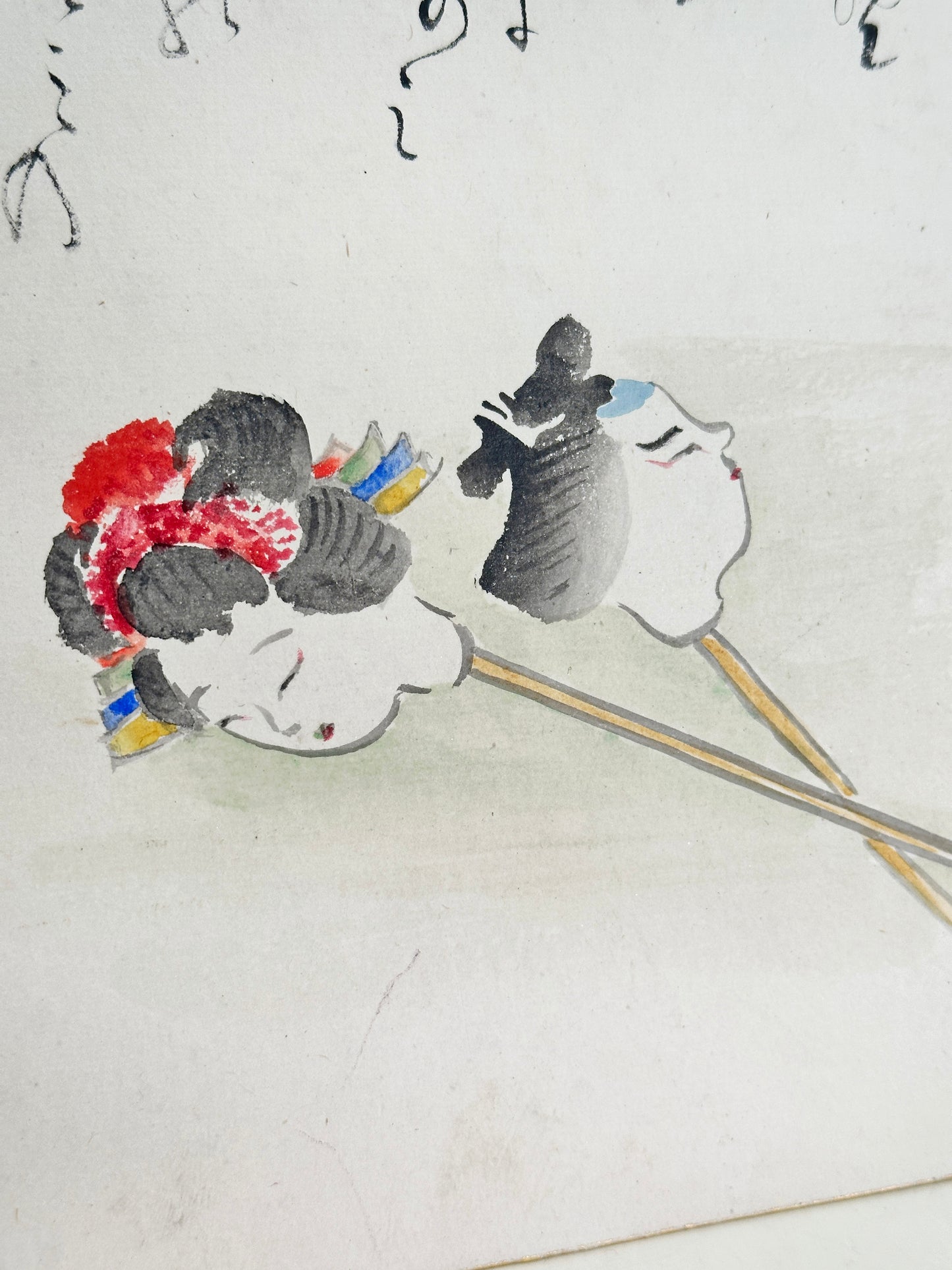 SHP244 - Hand-painted Shikishi of kubi-ningyō 首人形