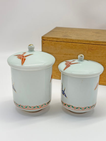 TB36 - Kutani-yaki yunomi tea cups with lids 九谷焼