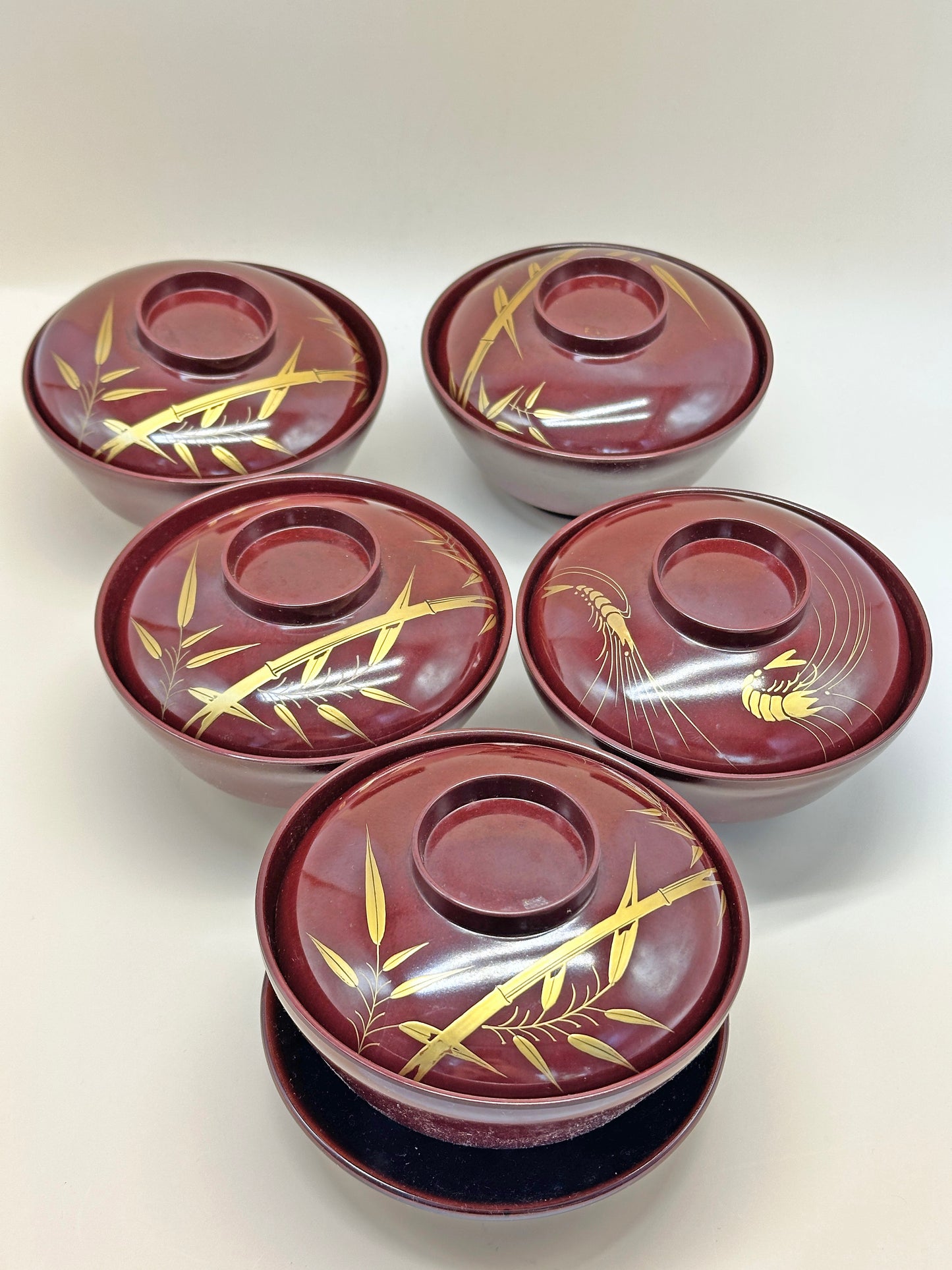 TB63 - Japanese Lacquerware Bowl Set - Aizu-nuri 会津塗