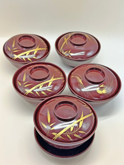 TB63 - Japanese Lacquerware Bowl Set - Aizu-nuri 会津塗