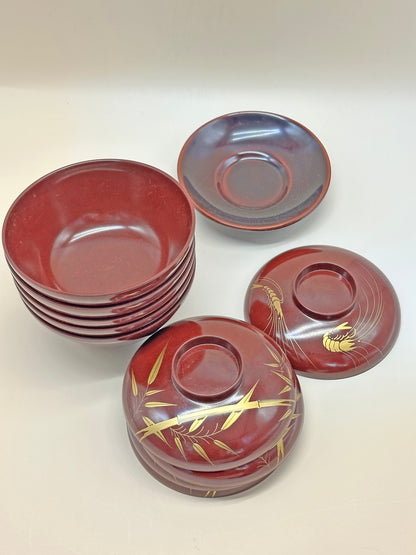 TB63 - Japanese Lacquerware Bowl Set - Aizu-nuri 会津塗