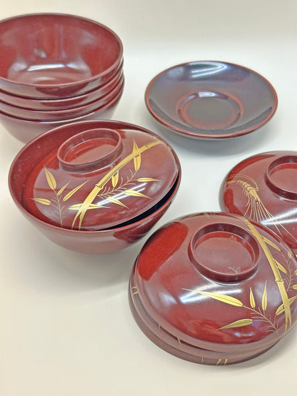 TB63 - Japanese Lacquerware Bowl Set - Aizu-nuri 会津塗